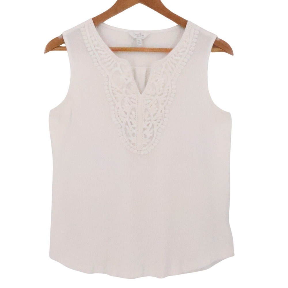 Coral Bay Petite Crochet Lace‎ Sleeveless Top Womens Size PS White Boho Beachy